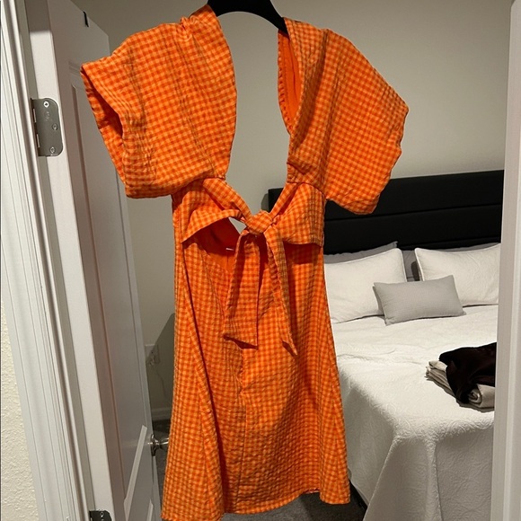 LOUNA Vibrant Orange Checkered Mini Dress - Picture 3 of 6